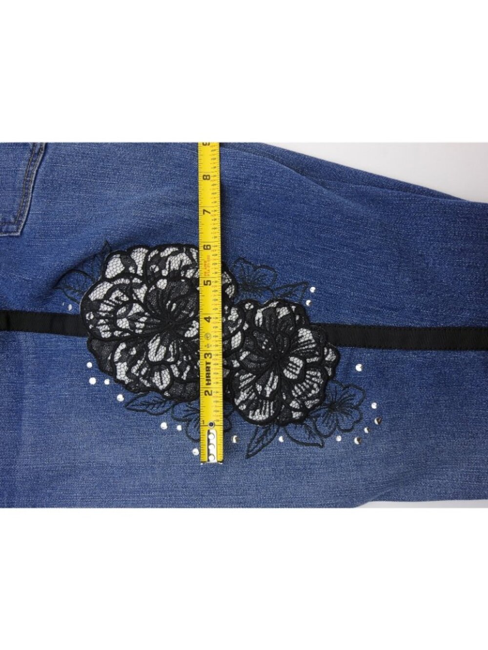 Style  Co Ultra Skinny Jeans Womens 14 Blue Lace Floral Side Stripe Stretch Deni - Picture 8 of 13
